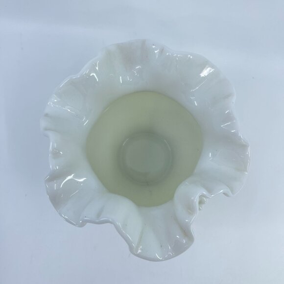 vintage fenton white milk glass hobnail ruffled edge vase 5" tall - Picture 5 of 6